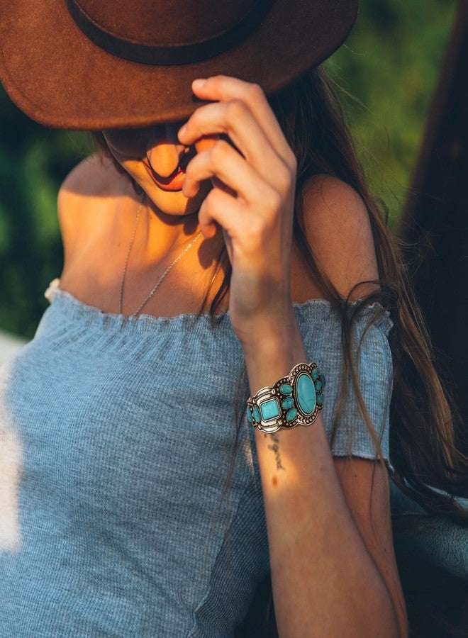 Highergo 3 Pcs Turquoise Bracelet for Women Bohemian Bracelet Western Bracelets Silver Cuff Bangle Fashion Jewelry - Image 5